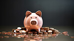 Piggy bank with coins. Personal savings, budget and money management concept