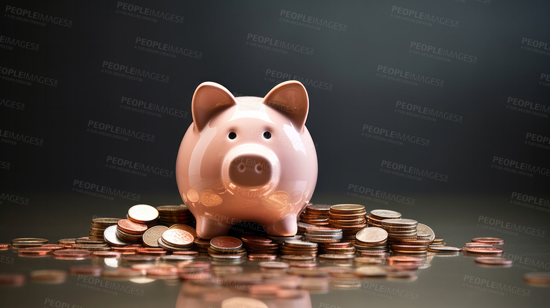 Buy stock photo Piggy bank with coins. Personal savings, budget and money management concept