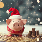 Piggy Bank with Santa Hat for christmas spending, budget and money management