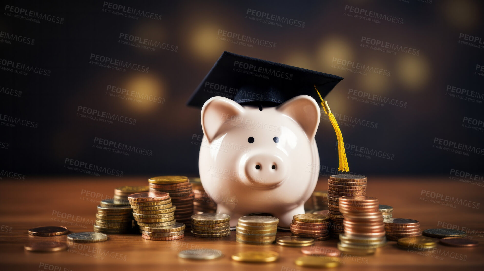 Buy stock photo Pink piggy bank for education and intuition savings and investment funds