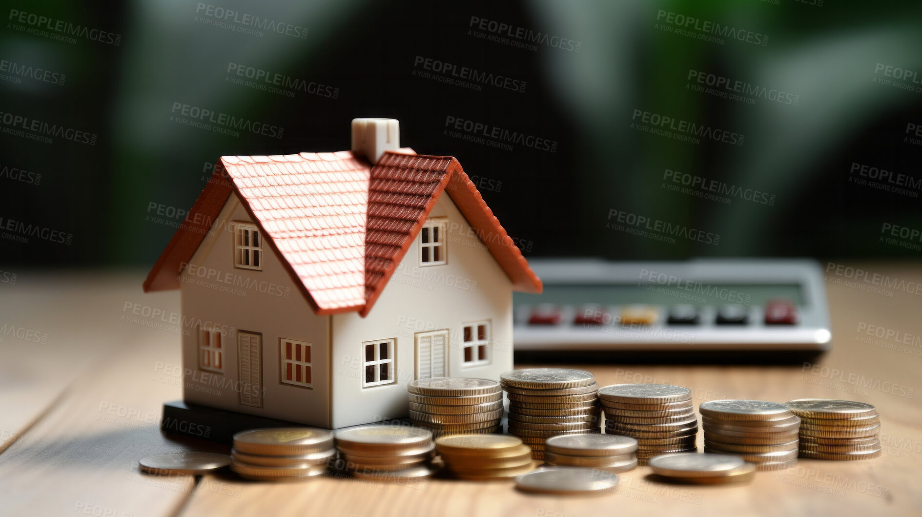 Buy stock photo House and coins for concept saving money for buying a house and mortgage