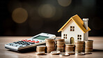 House and coins for concept saving money for buying a house and mortgage