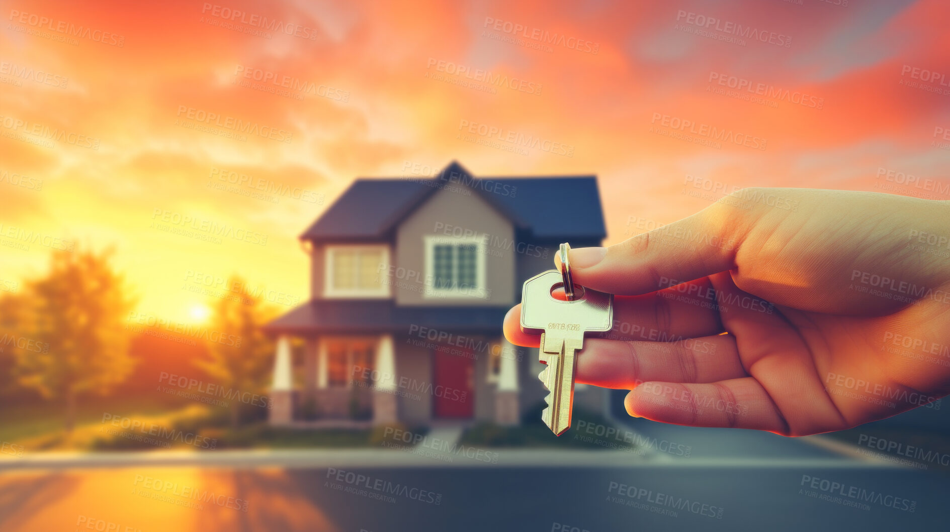 Buy stock photo Hand holding keys to new home. Buying real estate, housing, apartments.