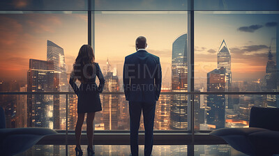 Silhouette of a business people or executive looking at cityscape from office window