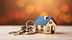 Key with a house shape keychain. Real estate, home owner or home loan concept