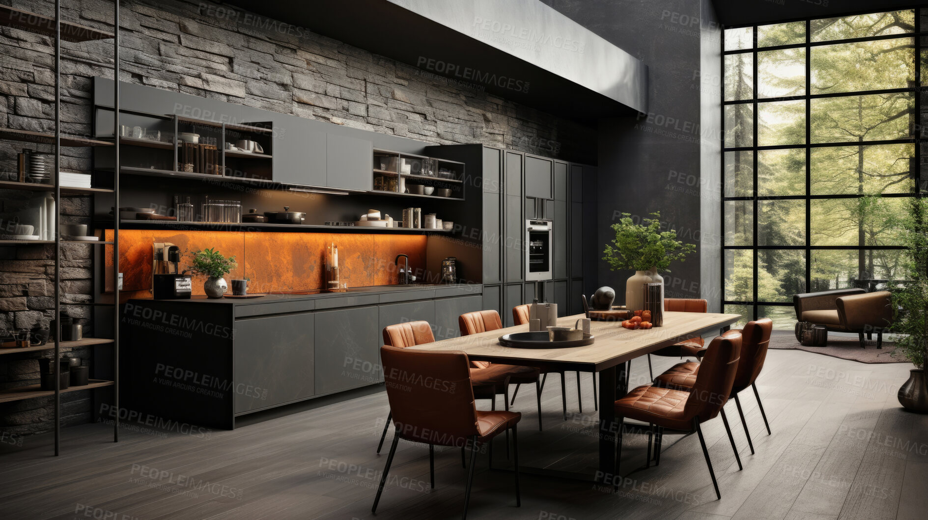 Buy stock photo Industrial style kitchen. Luxury living. Modern interior design concept.