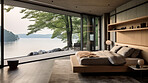 Modern bedroom. Luxury living. Beautiful views. Modern interior design concept.