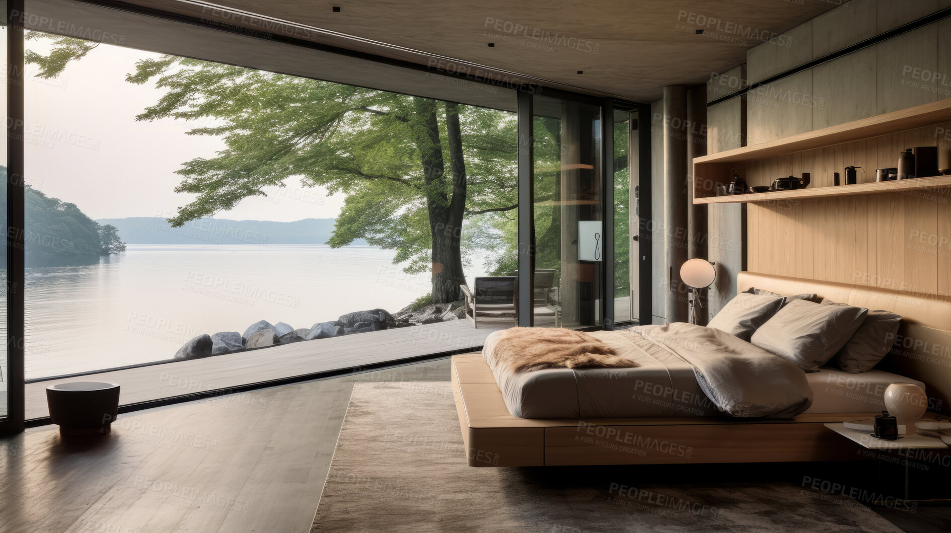 Buy stock photo Modern bedroom. Luxury living. Beautiful views. Modern interior design concept.