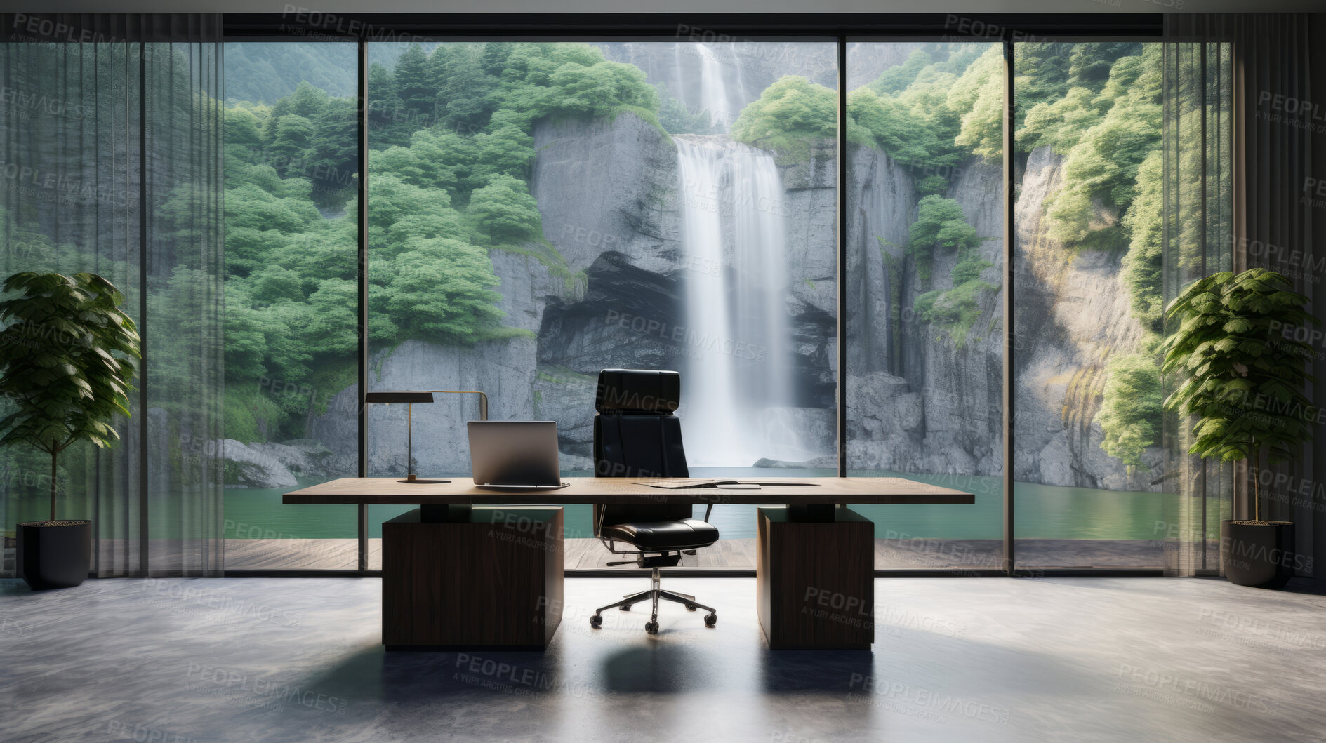 Buy stock photo Modern home office. Luxury living. Beautiful views. Modern interior design concept.