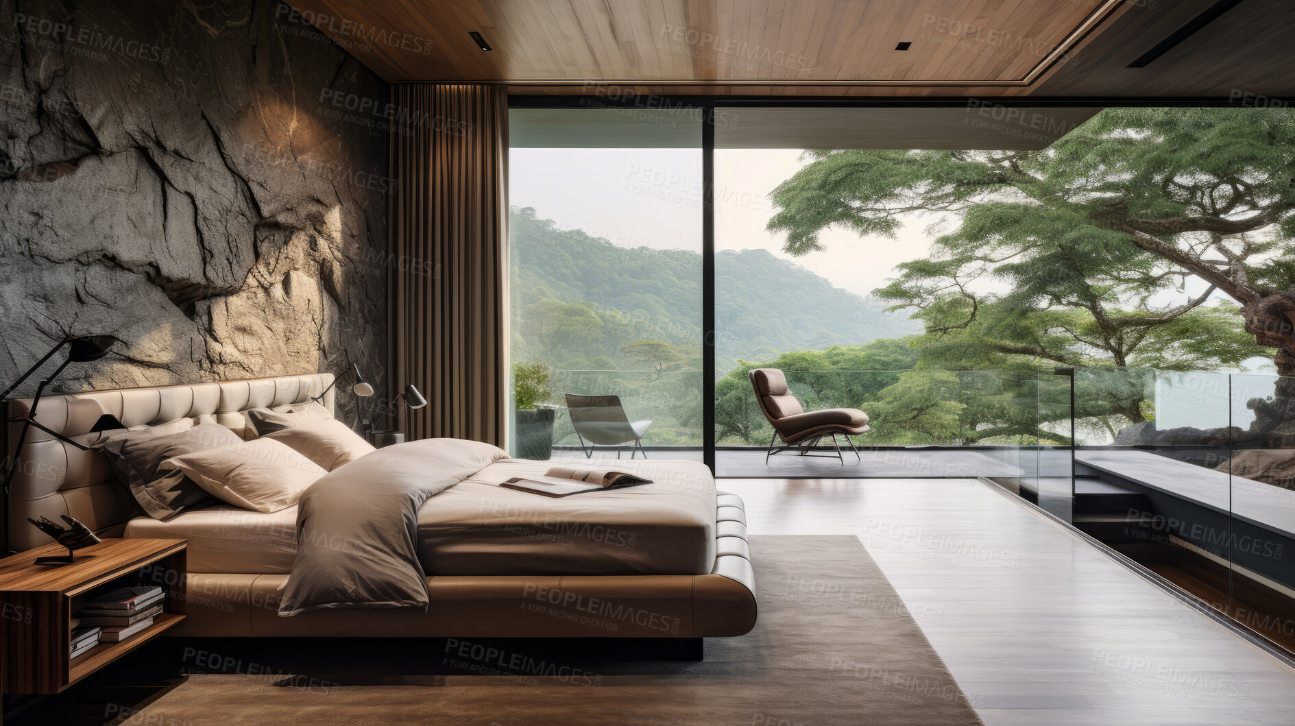 Buy stock photo Modern bedroom. Luxury living. Beautiful views. Modern interior design concept.