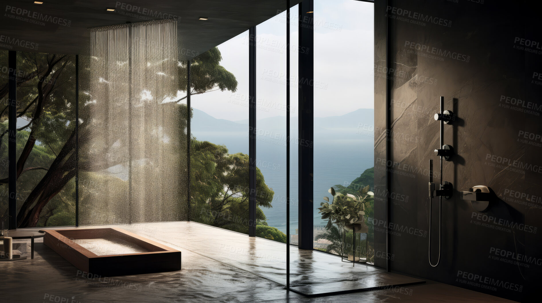 Buy stock photo Modern shower or bathroom. Luxury living. Beautiful views. Modern interior design concept.