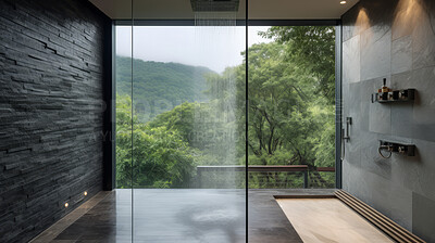 Buy stock photo Modern shower or bathroom. Luxury living. Beautiful views. Modern interior design concept.