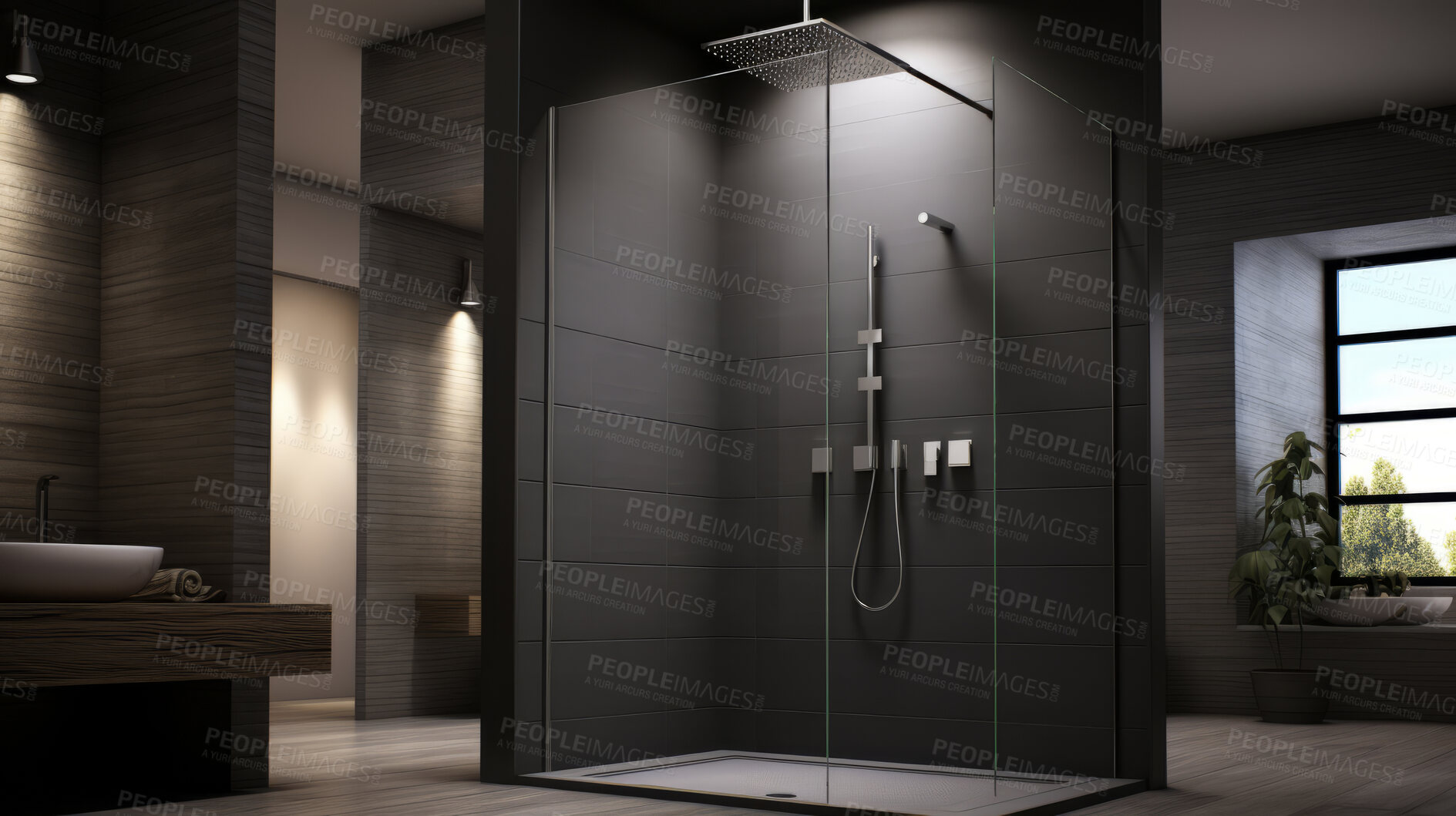 Buy stock photo Modern shower or bathroom. Luxury living. Modern interior design concept.