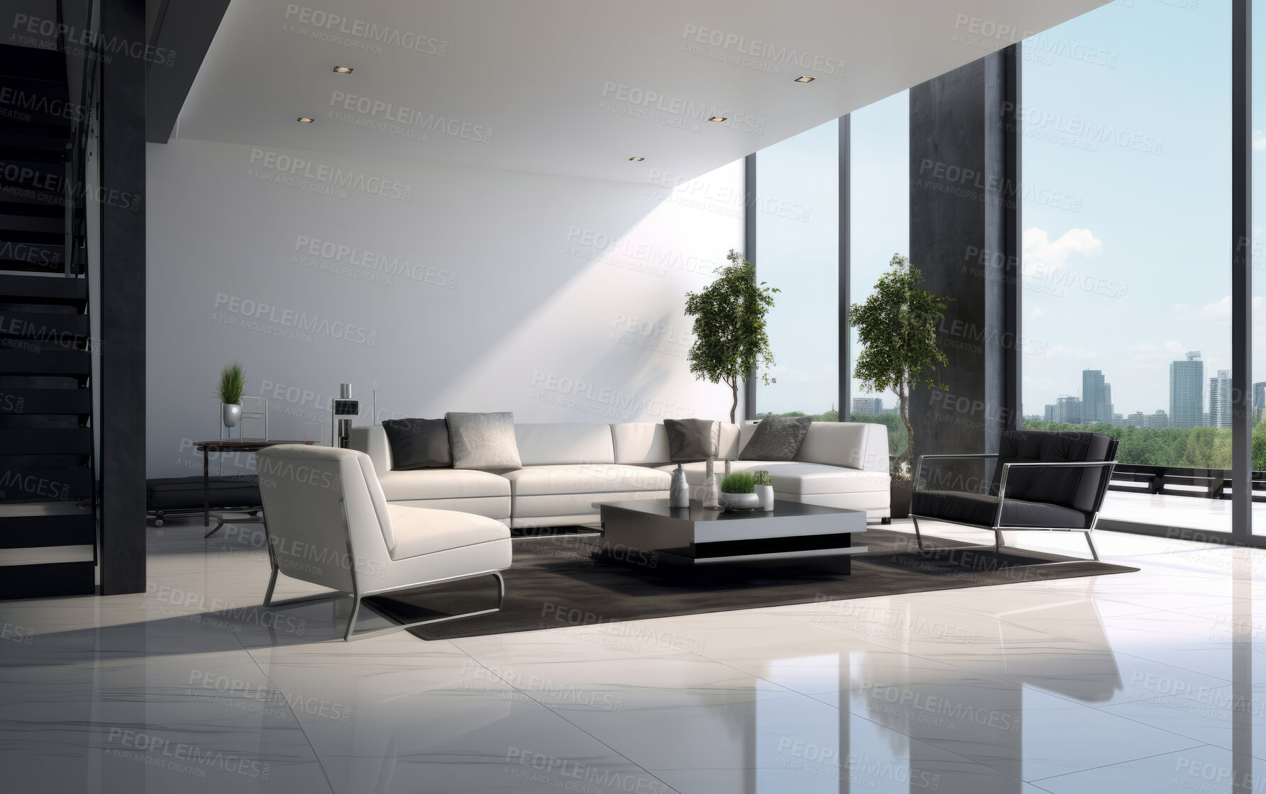 Buy stock photo Beautiful spacious lounge. Luxury living. Modern interior design concept.