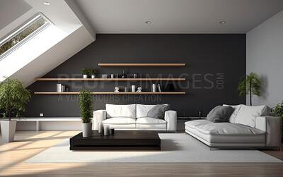 Buy stock photo Beautiful spacious lounge. Luxury living. Modern interior design concept.