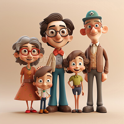 Studio portrait of 3d cartoon characters. Happy cgi people on clear background.