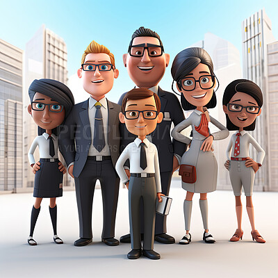 Portrait of 3d cartoon characters. Happy cgi people on clear background.