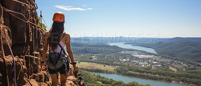 Candid shot of hiker on mountain top looking at view. Extreme sport concept.
