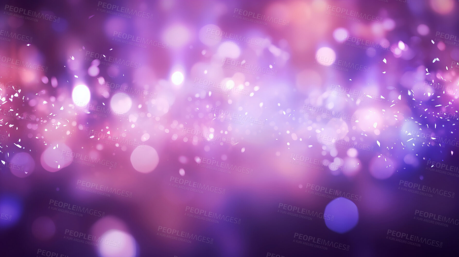 Buy stock photo Purple glitter glow particle bokeh background. Festive celebration wallpaper concept