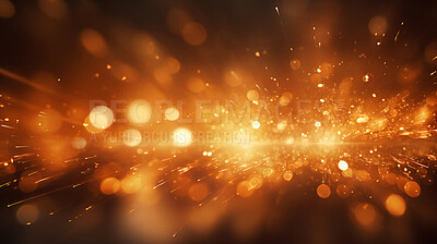 Buy stock photo Gold glitter glow particle bokeh background. Festive celebration wallpaper concept