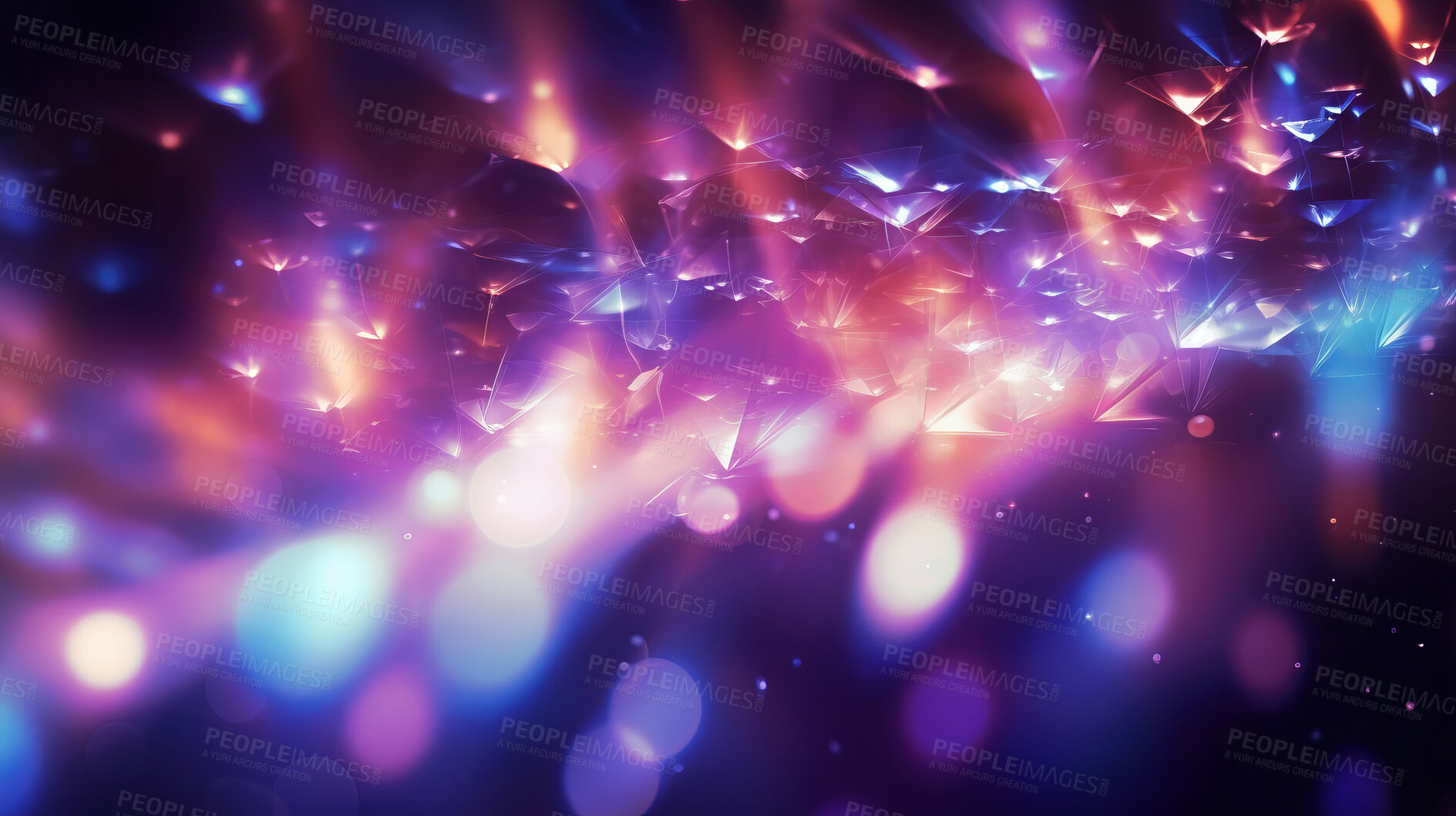 Buy stock photo Purple glitter glow particle bokeh background. Festive celebration wallpaper concept