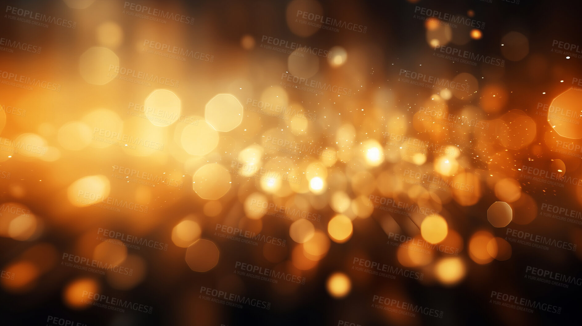 Buy stock photo Gold glitter glow particle bokeh background. Festive celebration wallpaper concept
