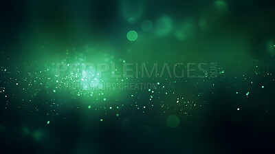 Buy stock photo Green glitter glow particle bokeh background. Festive celebration wallpaper concept