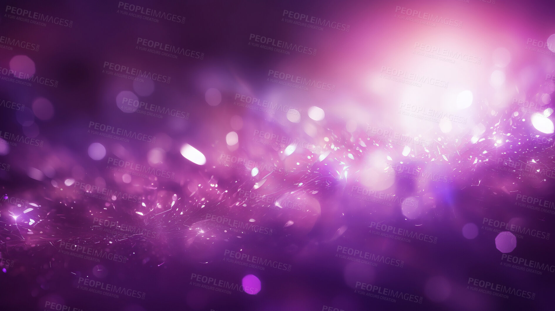 Buy stock photo Purple glitter glow particle bokeh background. Festive celebration wallpaper concept