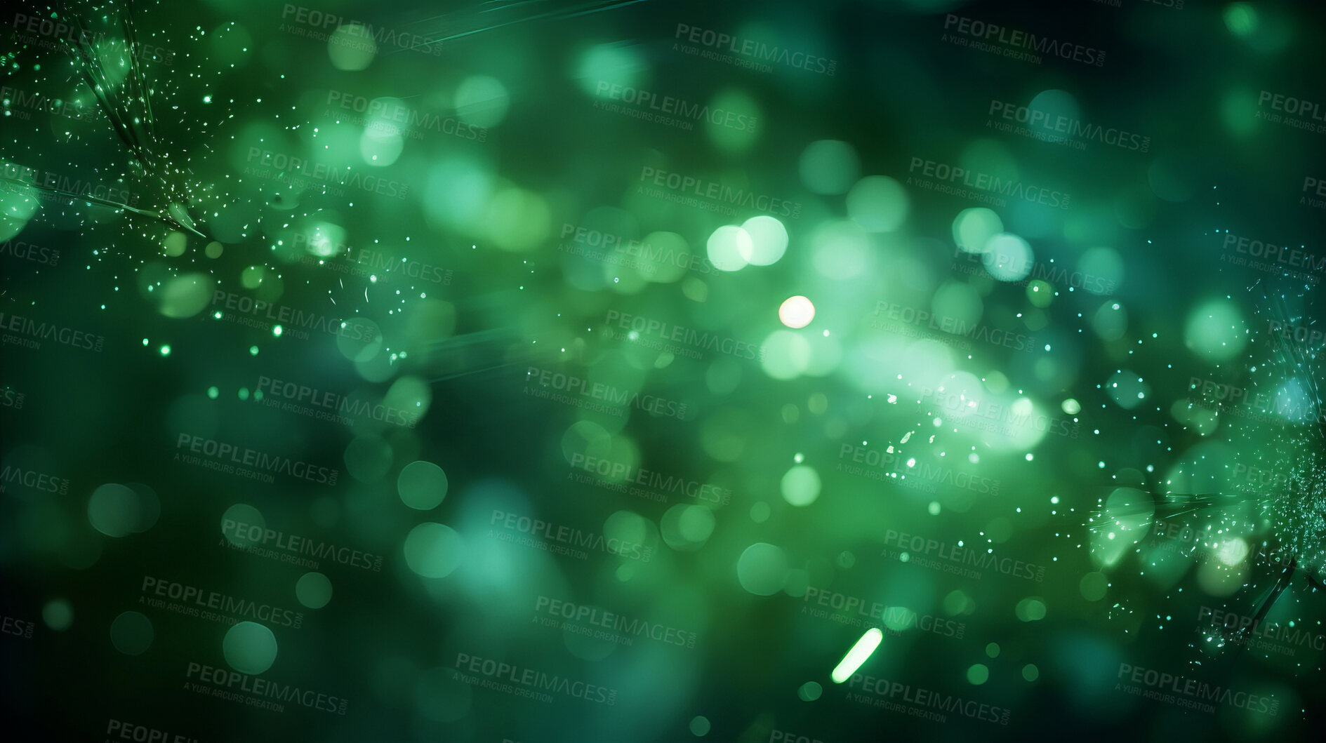 Buy stock photo Green glitter glow particle bokeh background. Festive celebration wallpaper concept