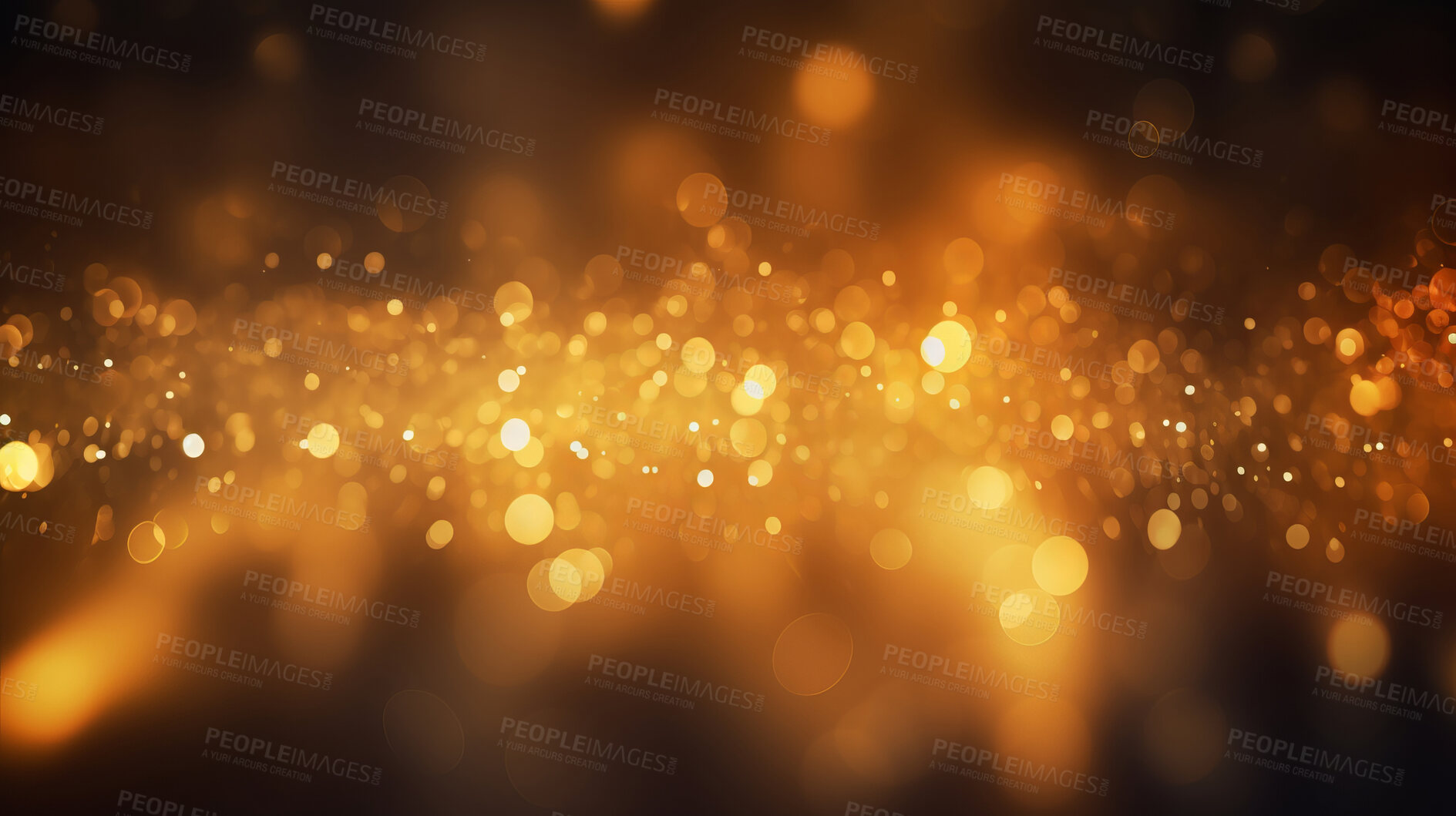 Buy stock photo Gold glitter glow particle bokeh background. Festive celebration wallpaper concept