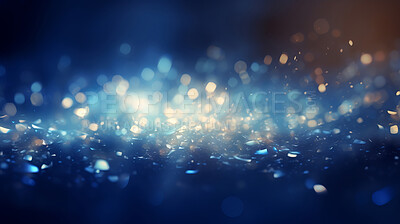 Buy stock photo Blue glitter glow particle bokeh background. Festive celebration wallpaper concept