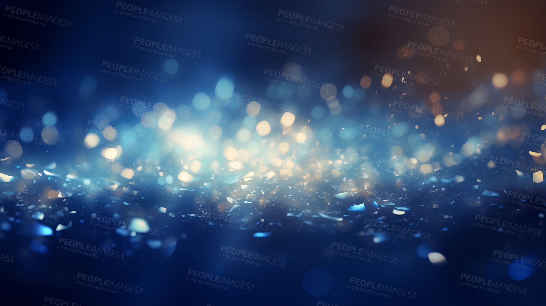 Buy stock photo Blue glitter glow particle bokeh background. Festive celebration wallpaper concept