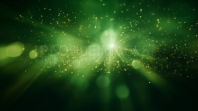 Buy stock photo Green glitter glow particle bokeh background. Festive celebration wallpaper concept