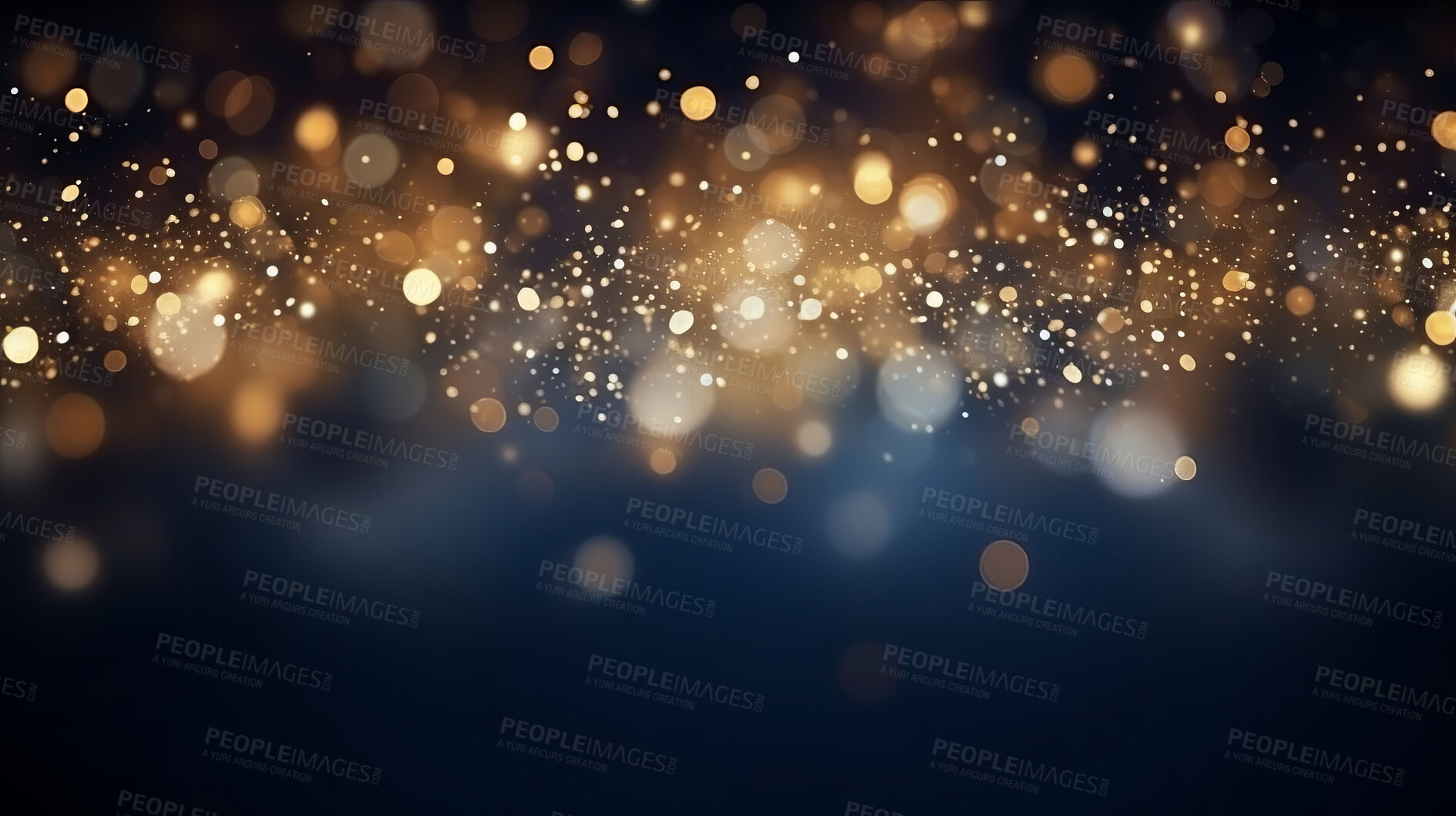 Buy stock photo Gold glitter glow particle bokeh background. Festive celebration wallpaper concept