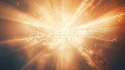 Buy stock photo Sunlight streaming through trees. Religious spiritual awakening.