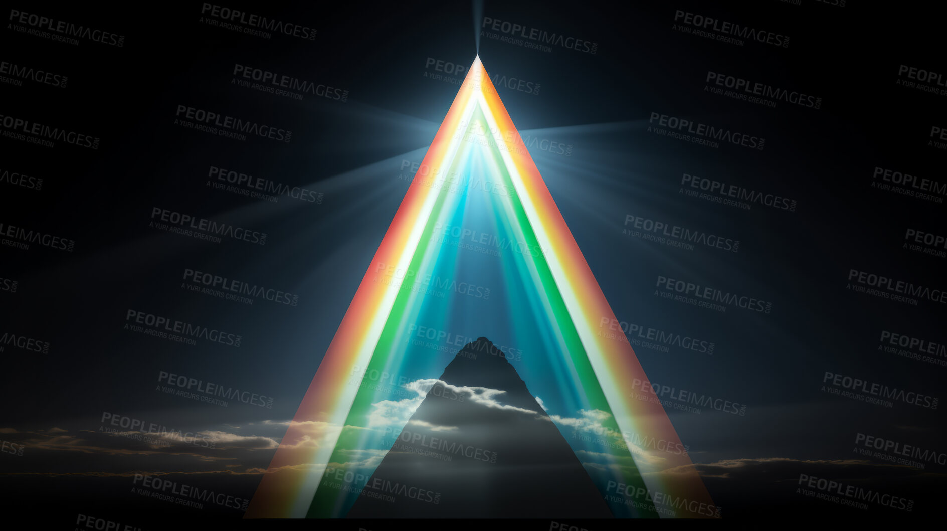 Buy stock photo Triangle rainbow prism light effect. Background overlay pattern design.