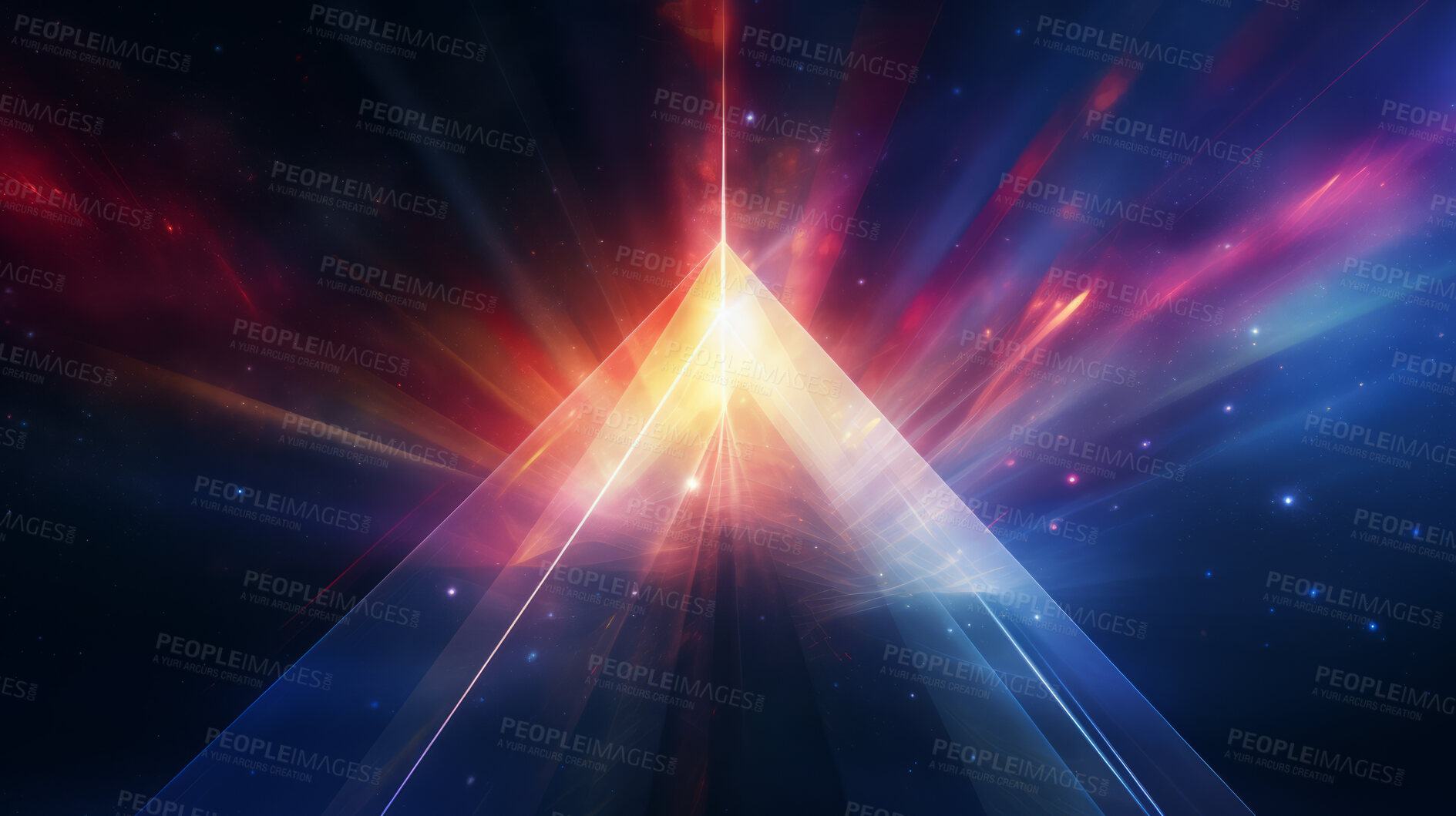 Buy stock photo Triangle rainbow prism light effect. Background overlay pattern design.