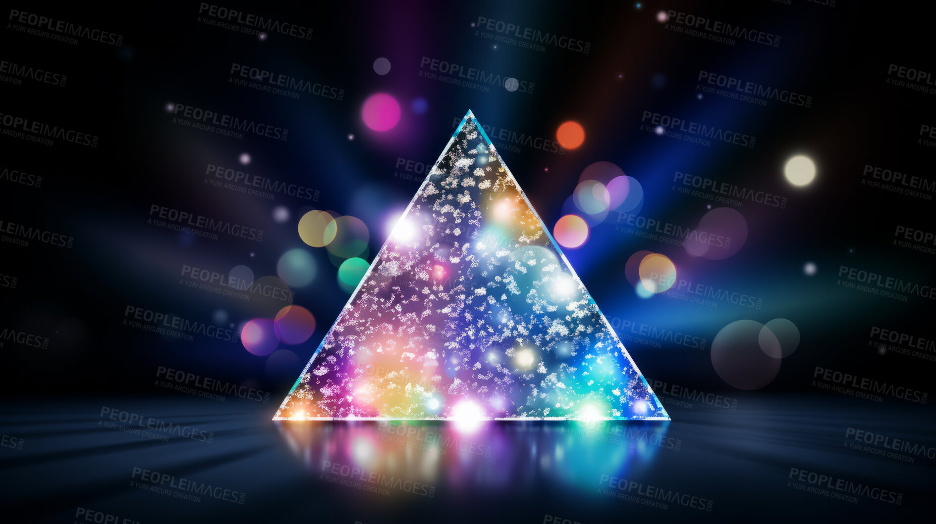 Buy stock photo Triangle rainbow prism light effect. Background overlay pattern design.