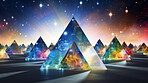 Triangle rainbow prism light effect. Background overlay pattern design.