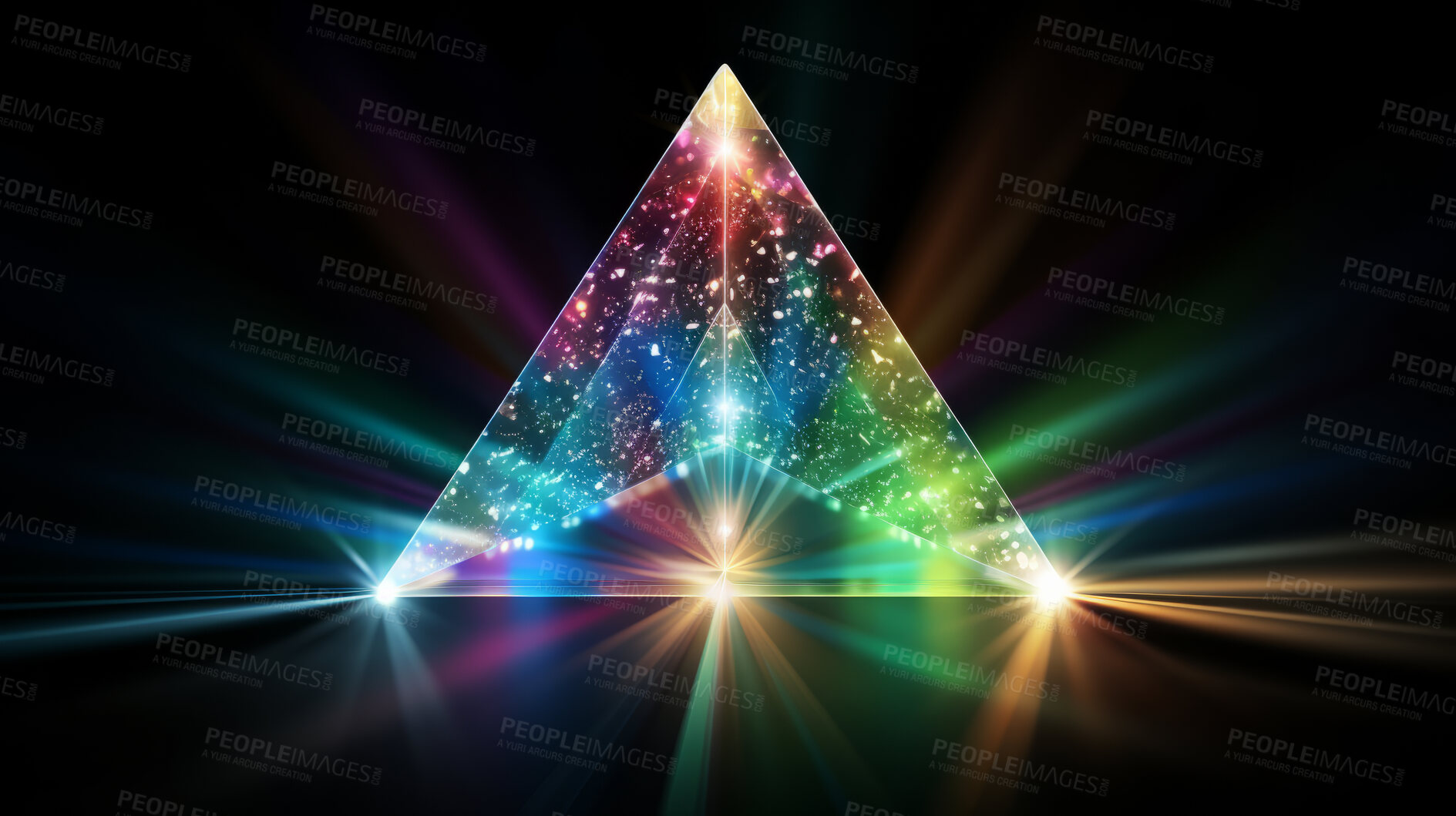 Buy stock photo Triangle rainbow prism light effect. Background overlay pattern design.