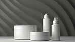 Various beauty product containers, for hygiene, health and skin care, grey background