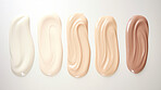 Foundation samples or swatch. Skin beauty or make-up product for different skin tones