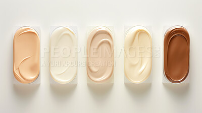 Buy stock photo Foundation samples or swatch. Skin beauty or make-up product for different skin tones