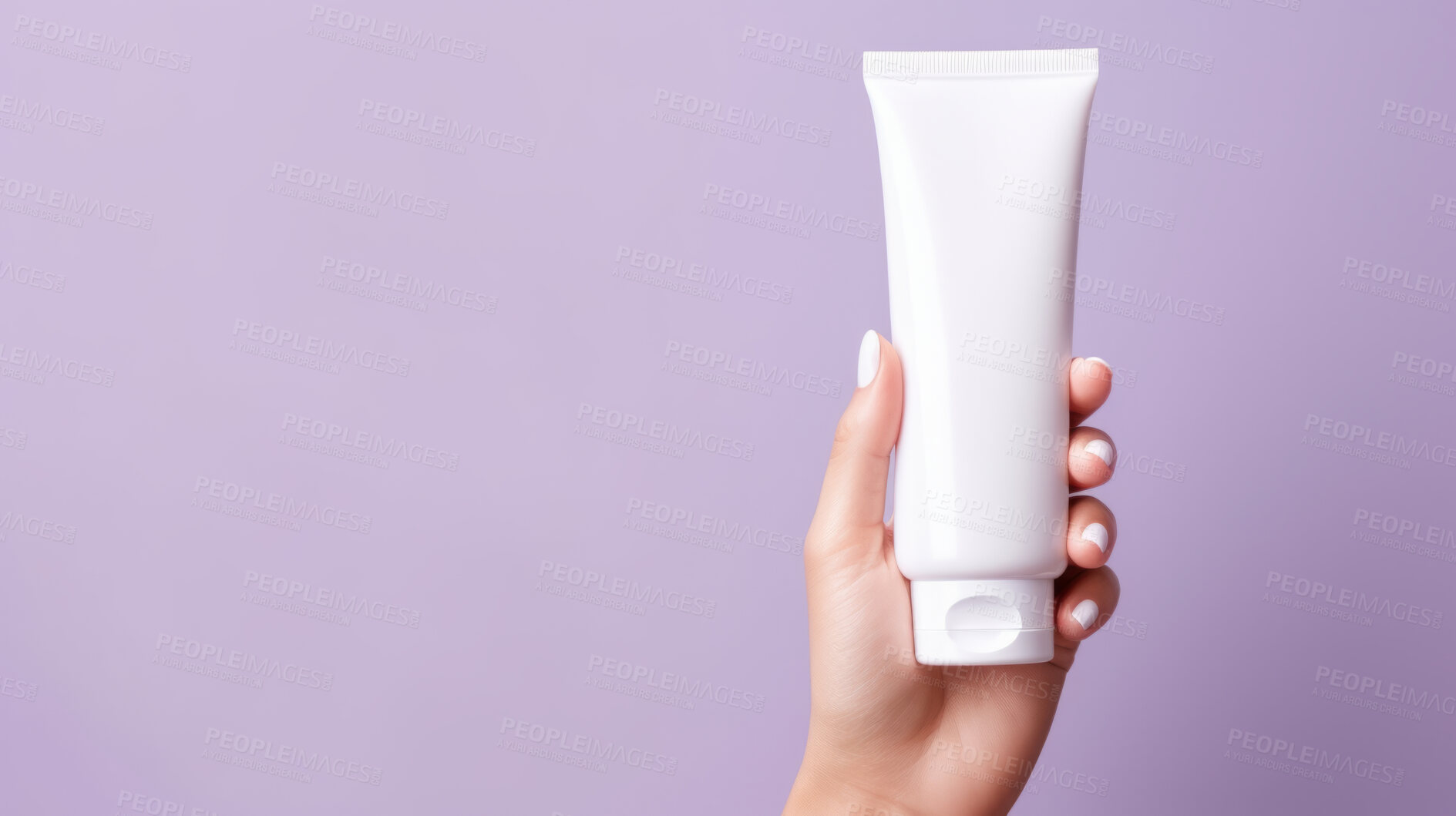 Buy stock photo Close up of hand holding tube cosmetic product. Skincare hygiene moisturiser