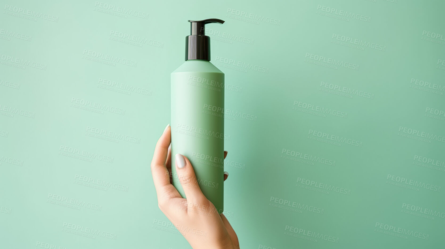 Buy stock photo Close up of hand holding a shampoo or cosmetic product. Skincare hygiene moisturiser