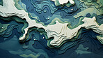 Abstract topographic map landscape. Paper cutout style of mountain and river