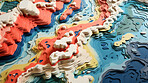 Abstract topographic map landscape. Paper cutout style of mountain and river