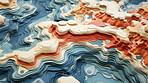 Abstract topographic map landscape. Paper cutout style of mountain and river