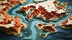 Abstract topographic map landscape. Paper cutout style of mountain and river