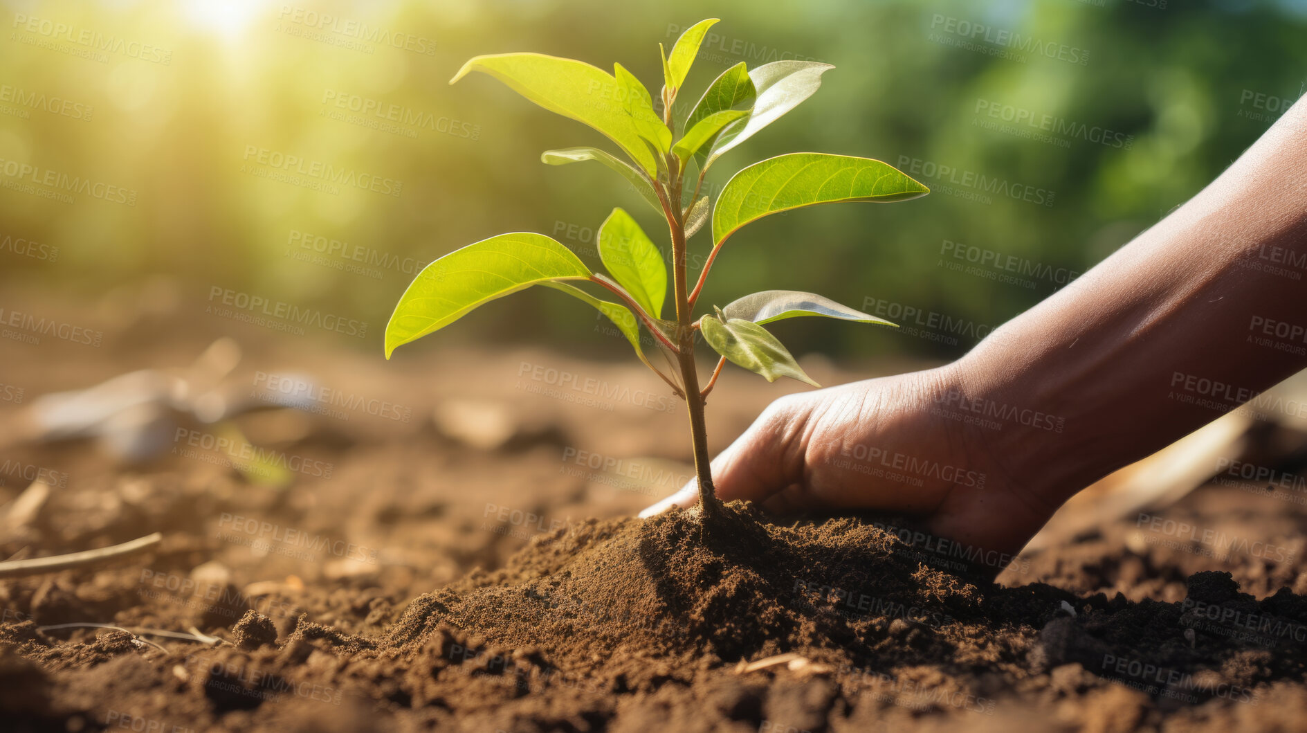 Buy stock photo Close-up of hand planting a tree. Environment concept for world earth day